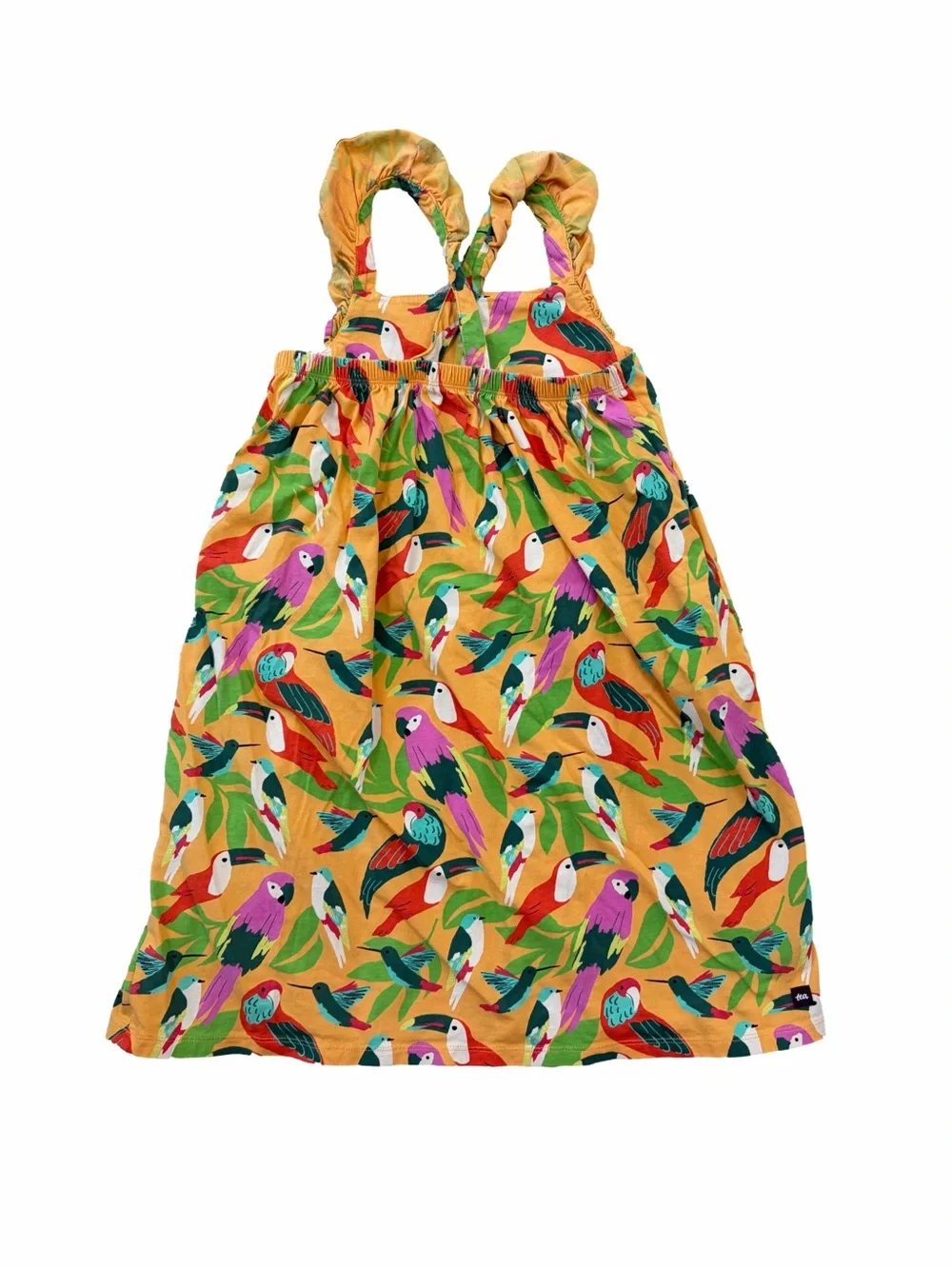 Tea Collection Size 10 Orange Wild Tropical Bird Print Ruffle Strap Tank Dress